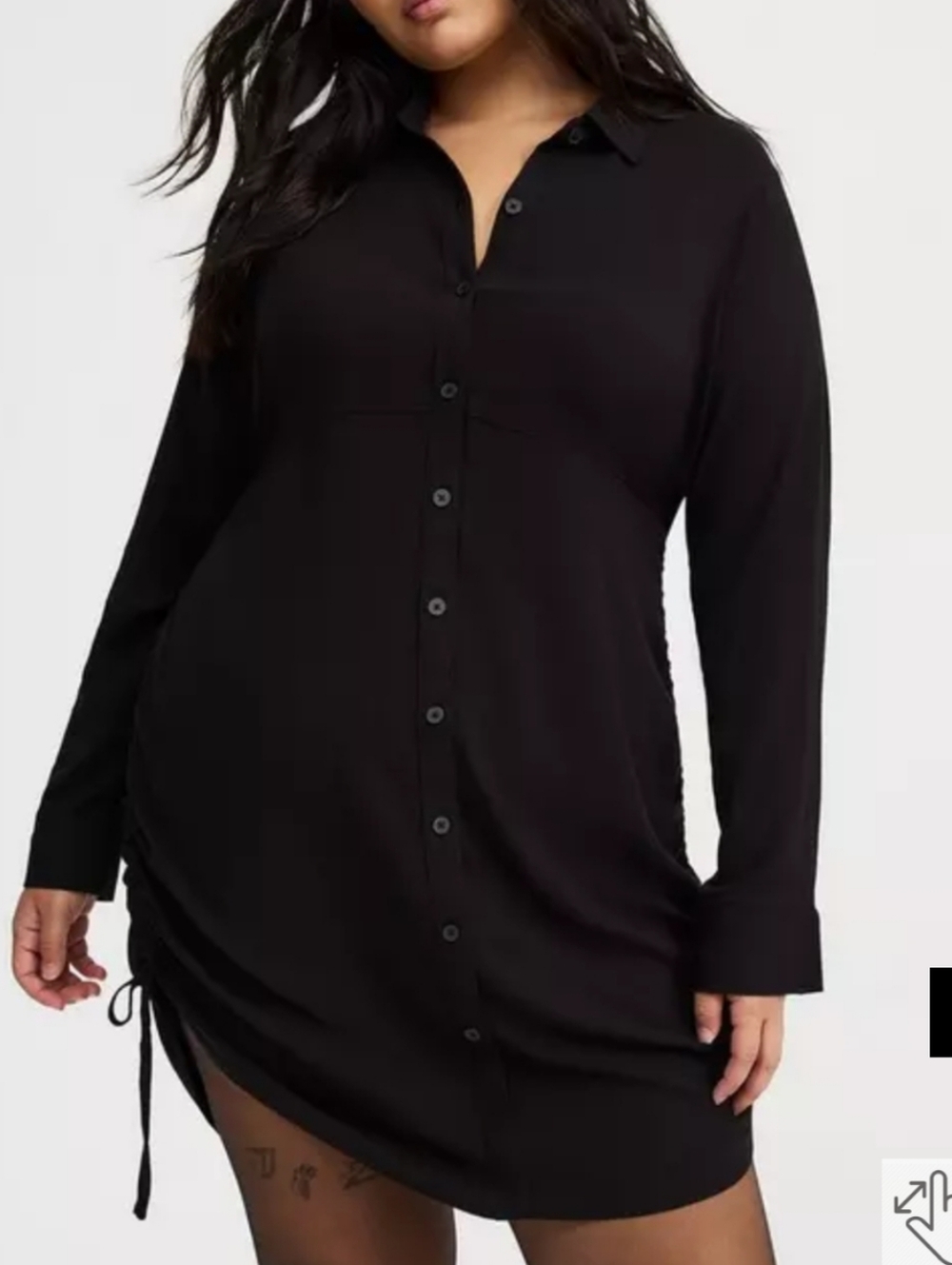 Torrid Black Button-Front, Side Ruched Dress, Size 1 (16), Excellent Condition